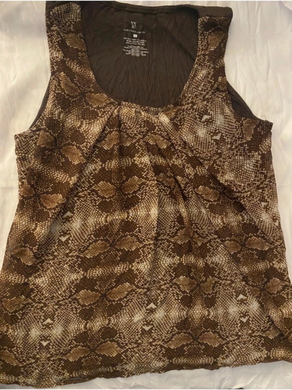 New York & Company Brown Snake-Print Sleeveless Scoop Neck Tank